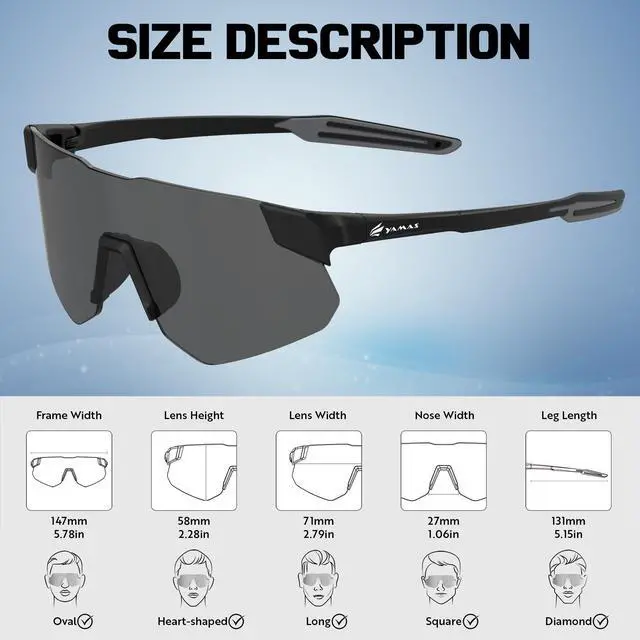 Alt view image 7 of 7 - Sport Sunglasses for Mens Womens, Wrap around Sunglasses, Non-Slip Nose Pads for Climbing and Running, UV400 Protection-Smoke Gray Color