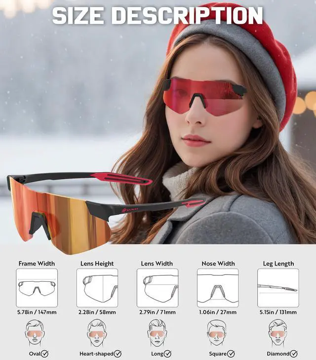 Alt view image 2 of 7 - Sport Sunglasses for Mens Womens, Wrap around Sunglasses, Non-Slip Nose Pads for Climbing and Running, UV400 Protection-Orange-red Color