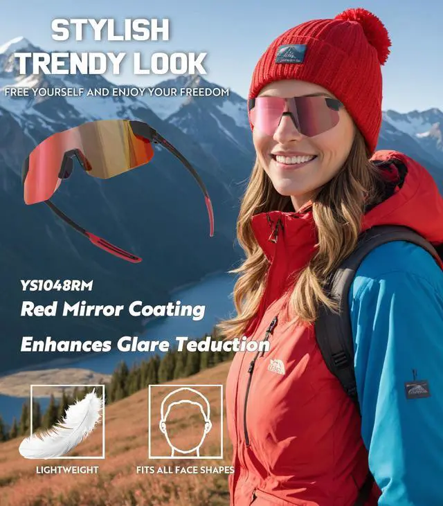 Alt view image 4 of 7 - Sport Sunglasses for Mens Womens, Wrap around Sunglasses, Non-Slip Nose Pads for Climbing and Running, UV400 Protection-Orange-red Color