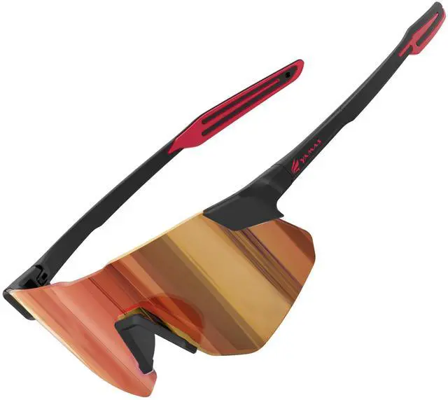 Alt view image 5 of 7 - Sport Sunglasses for Mens Womens, Wrap around Sunglasses, Non-Slip Nose Pads for Climbing and Running, UV400 Protection-Orange-red Color