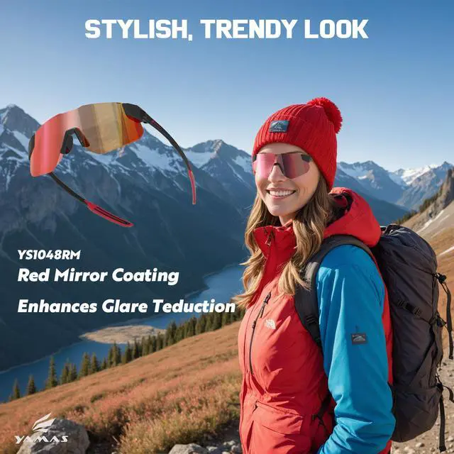 Alt view image 6 of 7 - Sport Sunglasses for Mens Womens, Wrap around Sunglasses, Non-Slip Nose Pads for Climbing and Running, UV400 Protection-Orange-red Color