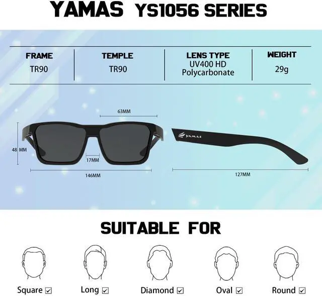 Alt view image 7 of 7 - Sunglasses for Mens Womens, Classic Rectangular Retro Men Sunglass, Sports Sunglasses for Fishing, UV400 Protection-Black Color