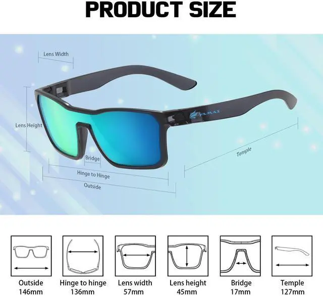 Alt view image 3 of 7 - Sunglasses for Mens Womens, Classic Rectangular Retro Men Sunglass, Sports Sunglasses for Fishing, UV400 Protection-Sky Blue Color