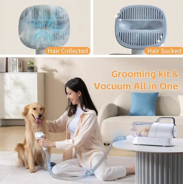 Alt view image 2 of 6 - HINOKI Pro pet grooming kit,Pet Grooming Vacuum Picks Up 99% Pet Hair,7 Proven Grooming Tools, 2.3L Capacity Pet Hair Dust Cup