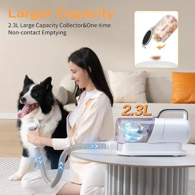 Alt view image 4 of 6 - HINOKI Pro pet grooming kit,Pet Grooming Vacuum Picks Up 99% Pet Hair,7 Proven Grooming Tools, 2.3L Capacity Pet Hair Dust Cup