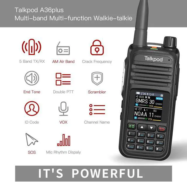 Alt view image 3 of 4 - Talkpod A36Plus GMRS Radio HAM Radio FRS Handheld Two Way Radio Licence-Free Walkie Talkies for Adults Long Range with VHF UHF Airbands Receive, 5W Output, 512 Channels, 1.44inch Color Screen (Black)