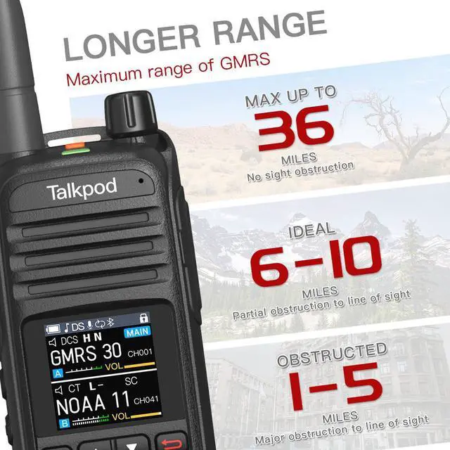 Alt view image 2 of 4 - Talkpod A36Plus GMRS Radio HAM Radio FRS Handheld Two Way Radio Licence-Free Walkie Talkies for Adults Long Range with VHF UHF Airbands Receive, 5W Output, 512 Channels, 1.44inch Color Screen (Black)