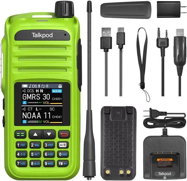 Alt view image 5 of 5 - Talkpod A36Plus Dual Bander GMRS/HAM/FRS Handheld Two Way Radio Licence-Free Walkie Talkies for Adults Long Range with VHF UHF Airbands Receive 5W Output, 512 Channels, 1.44inch Color Screen (Green)
