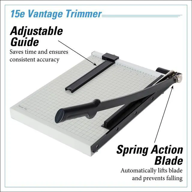 Alt view image 2 of 7 - Dahle Vantage 15e Paper Trimmer, 15" Cut Length, 15 Sheet, Automatic Clamp, Adjustable Guide, Metal Base with 1/2" Gridlines, Guillotine Paper Cutter