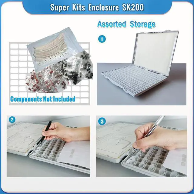 Alt view image 7 of 7 - 200-Bin SMD Resistor/Capacitor Organizer Assortment Kit SMD Component Enclosure Sample Storage Box (Empty Box) SK200