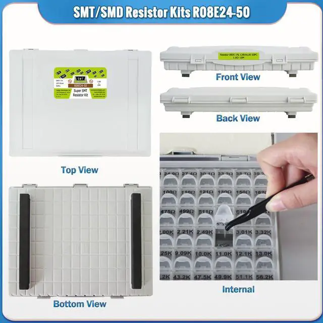 Alt view image 3 of 5 - Profeesional SMD Resistor Kits 0805 Size 128 Values 50pcs/Value 1% Pre-Sorted and Stored in Special Enclosure for Technicians and Engineers R08E24-50