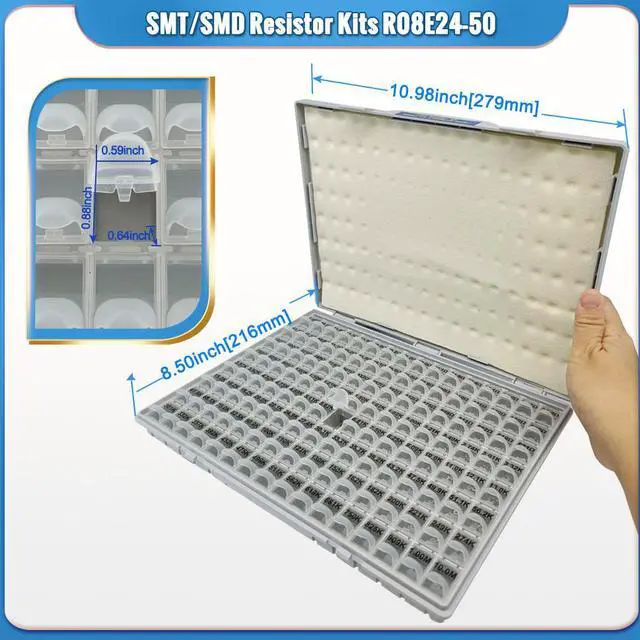Main image of Profeesional SMD Resistor Kits 0805 Size 128 Values 50pcs/Value 1% Pre-Sorted and Stored in Special Enclosure for Technicians and Engineers R08E24-50