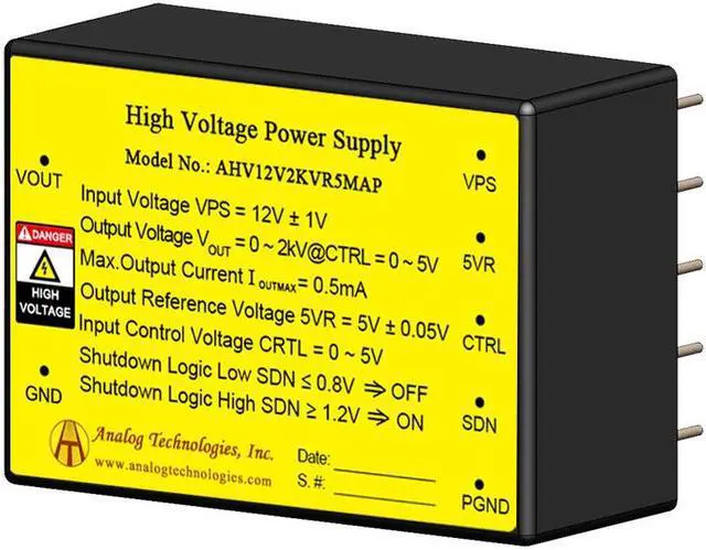 Main image of Analog Technologies Compact DIP High Voltage Power Supply 0 to 2kV Output Voltage 0.5mA Output Current 12V Input DC DC Converter AHV12V2KVR5MAP