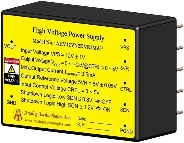 Main image of Analog Technologies Compact DIP High Voltage Power Supply 0 to -2kV Output Voltage 0.5mA Output Current 12V Input DC DC Converter AHV12VN2KVR5MAP