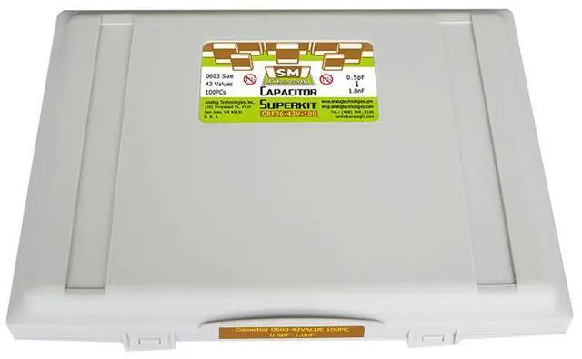 Main image of Analog Technologies CRF06-42V-100 Profeesional SMT SMD Capacitor Kits 0603 Size 42 Values 100pcs/Value Pre-Sorted and Stored in Special Enclosure for Technicians and Engineers