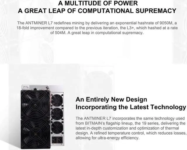 Alt view image 4 of 5 - Antminer l7 9500m Bitmain Antminer l7 9.5Gh/s 3425W BTC Miner Antminer l7 9500mh Bitmain Miner New l7 9500mh Capable to Mine Scrypt Algorithm