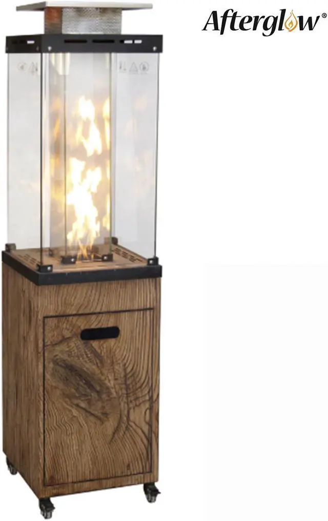 Main image of Faux Woodgrain Texture Outdoor Gas Fire Heater With Tempered Glass