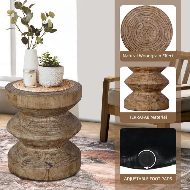 Alt view image 6 of 7 - Round Wood Look Accent Table, Stool, Wood Stump, Wood Color