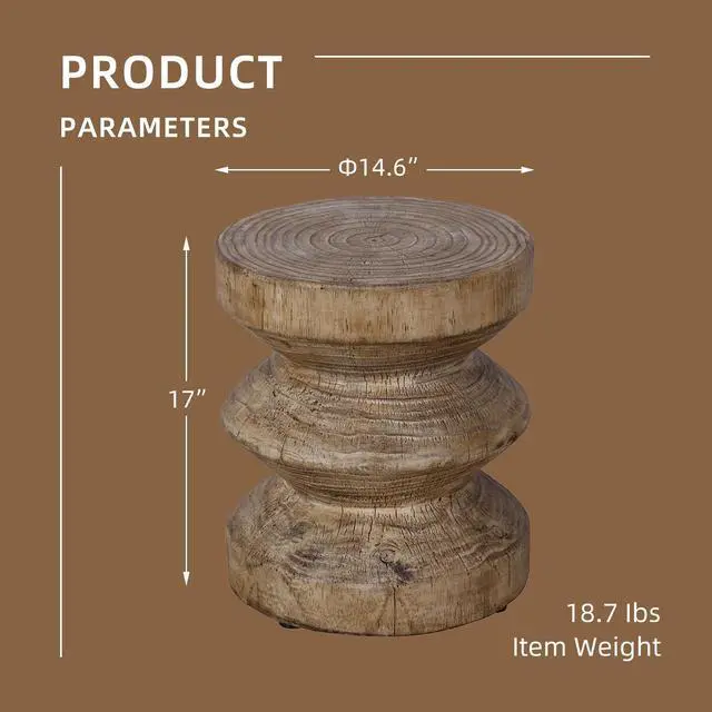 Alt view image 7 of 7 - Round Wood Look Accent Table, Stool, Wood Stump, Wood Color
