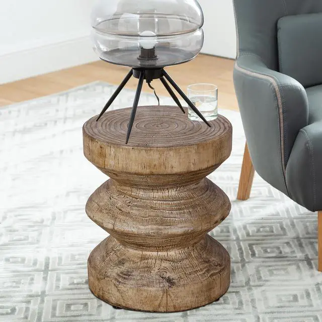 Alt view image 4 of 7 - Round Wood Look Accent Table, Stool, Wood Stump, Wood Color