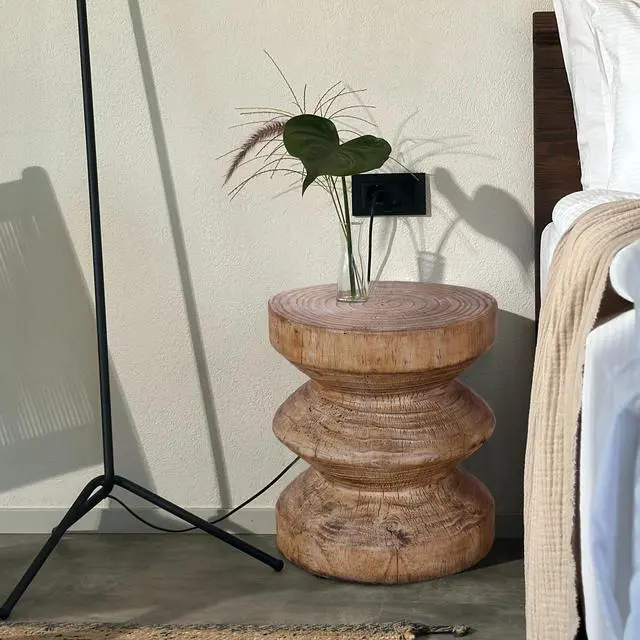 Alt view image 5 of 7 - Round Wood Look Accent Table, Stool, Wood Stump, Wood Color