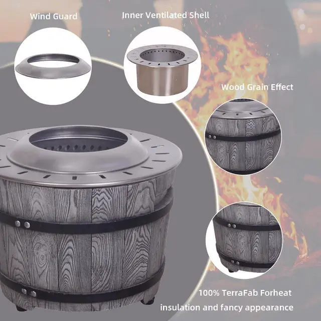 Alt view image 5 of 7 - Smokeless Firepit With Wood Pellet/Twig/Wood As The Fuel, Wood Look