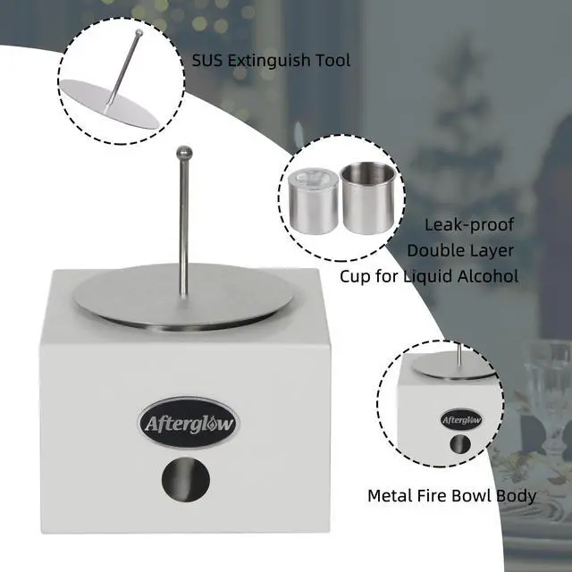 Alt view image 5 of 5 - Steel Square White Tabletop Fire Bowl Fire Pit for Indoor&Outdoor Use