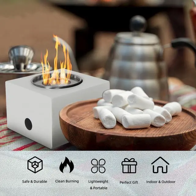 Alt view image 3 of 5 - Steel Square White Tabletop Fire Bowl Fire Pit for Indoor&Outdoor Use