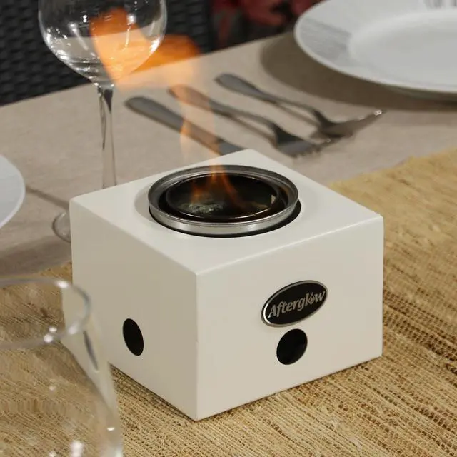 Alt view image 2 of 5 - Steel Square White Tabletop Fire Bowl Fire Pit for Indoor&Outdoor Use