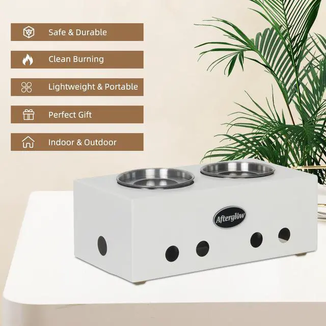 Alt view image 2 of 5 - Steel Tabletop Fire Pit  Indoor&Outdoor, Portable  Fire Bowl Burning Ethanol or Gel Fuel  for Balcony or Living Room, White