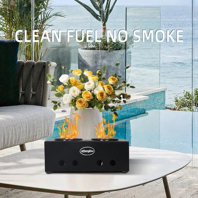 Alt view image 2 of 5 - Steel Tabletop Fire Pit  Indoor&Outdoor, Portable  Fire Bowl Burning Ethanol or Gel Fuel  for Balcony or Living Room, Black