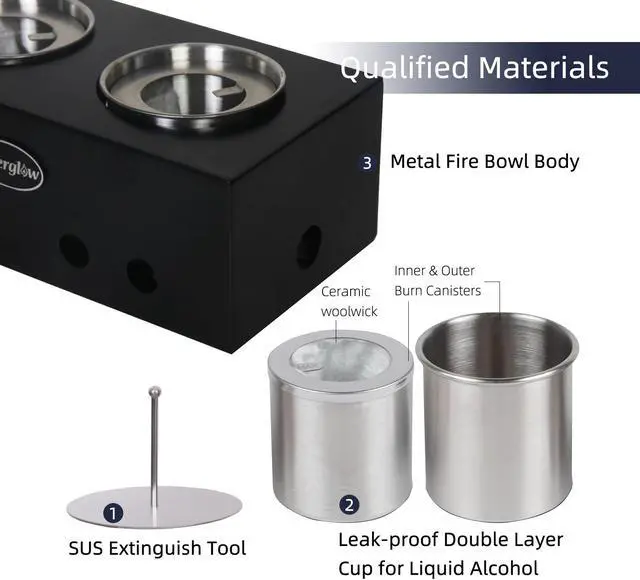 Alt view image 4 of 5 - Steel Tabletop Fire Pit  Indoor&Outdoor, Portable  Fire Bowl Burning Ethanol or Gel Fuel  for Balcony or Living Room, Black