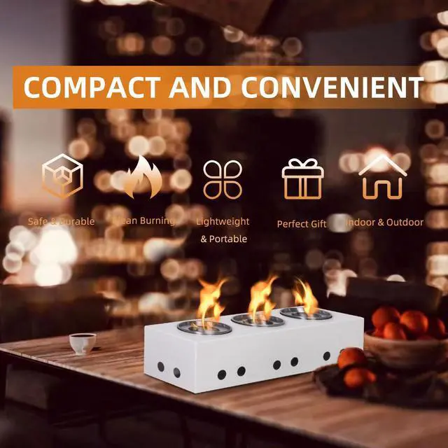 Alt view image 3 of 5 - Steel Tabletop Fire Pit Portable White Fire Bowl for Indoor&Outdoor  use