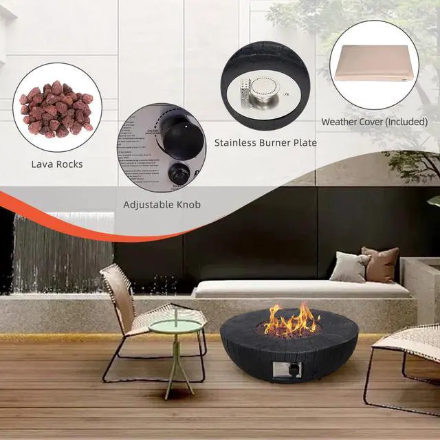 Alt view image 4 of 5 - 28"  Round 30,000 Btu Propane Fire Bowl  Outdoor Charcoal Fire Pit,  Black