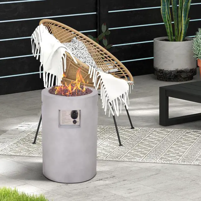 Alt view image 4 of 6 - Grey 16" Round 30,000 Btu Propane Fire Column Outdoor Concrete Fire Pit