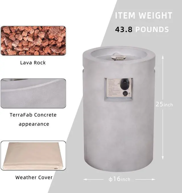 Alt view image 5 of 6 - Grey 16" Round 30,000 Btu Propane Fire Column Outdoor Concrete Fire Pit