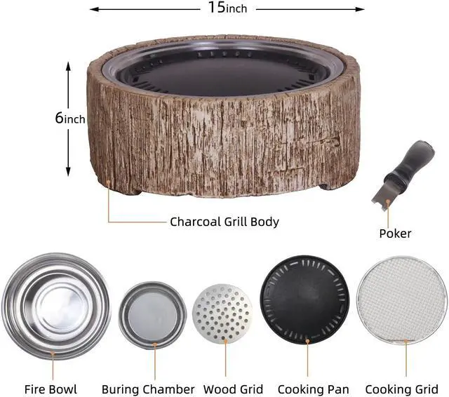 Alt view image 3 of 5 - Bown Woodgrain Texture Bbq Grill, Portable Charcoal Grill With Charcoal/Wood/Pellet/Twig As The Fuel
