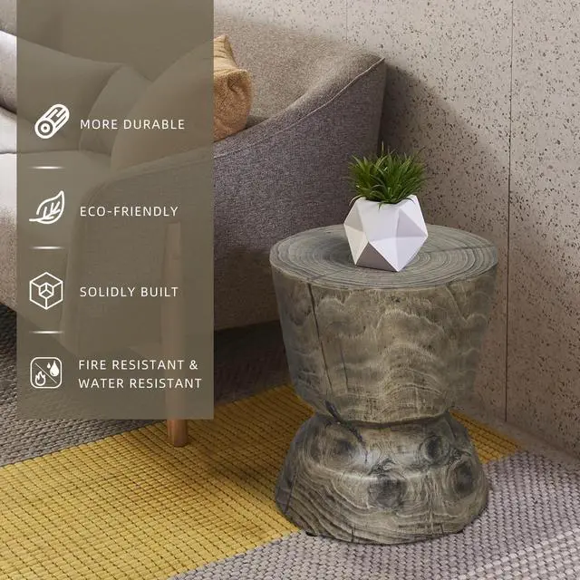 Alt view image 5 of 7 - Round Wood Look Accent Table, stool, wood stump, Grey