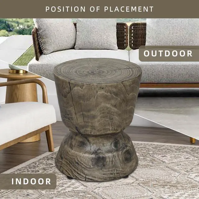 Alt view image 6 of 7 - Round Wood Look Accent Table, stool, wood stump, Grey