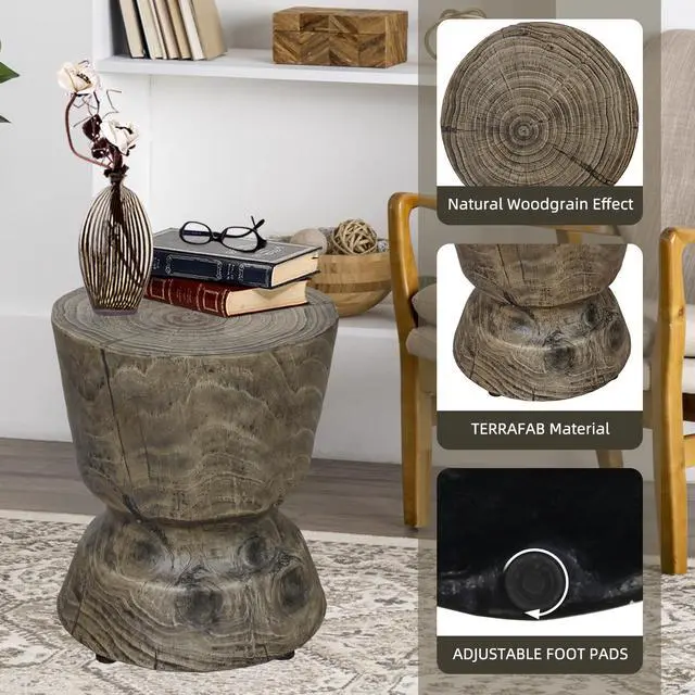 Alt view image 7 of 7 - Round Wood Look Accent Table, stool, wood stump, Grey