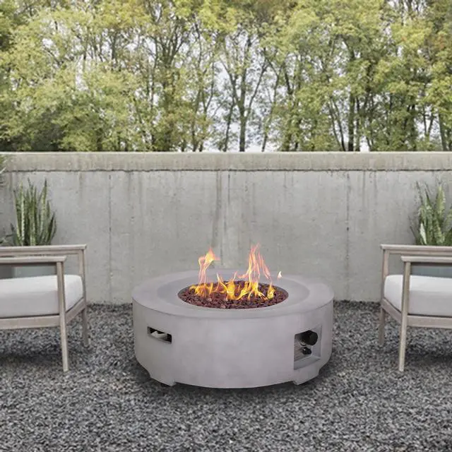 Alt view image 4 of 6 - 30" Round 40,000 BTU  Propane fire pit  Outdoor concrete fire table,  Grey