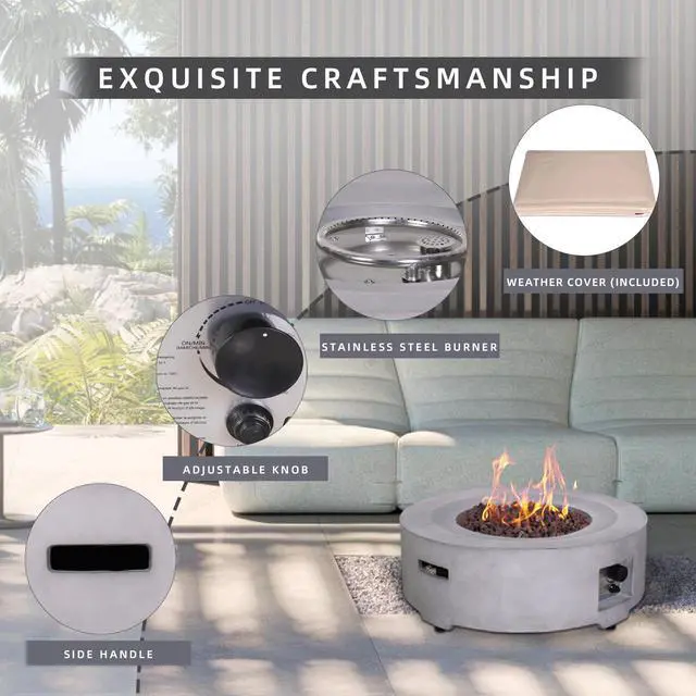 Alt view image 5 of 6 - 30" Round 40,000 BTU  Propane fire pit  Outdoor concrete fire table,  Grey