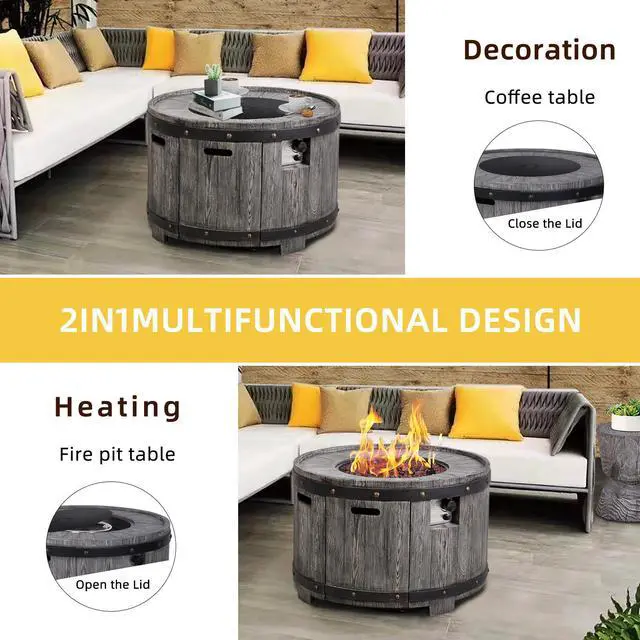 Alt view image 5 of 7 - 50000BTU, Grey Round Internal Gas Tank Fire Table for Outdoor Use