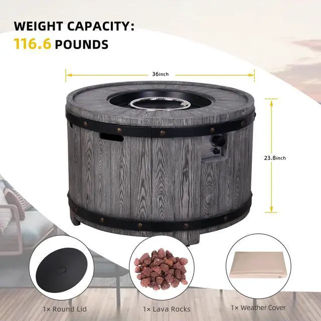Alt view image 7 of 7 - 50000BTU, Grey Round Internal Gas Tank Fire Table for Outdoor Use
