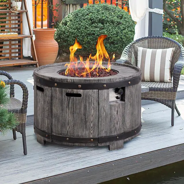 Alt view image 4 of 7 - 50000BTU, Grey Round Internal Gas Tank Fire Table for Outdoor Use
