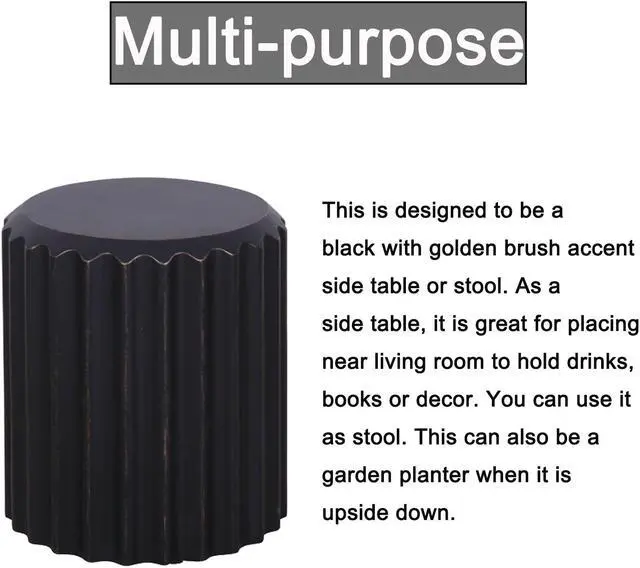 Alt view image 6 of 6 - Round Ripple Look Accent Table, Stool, Black With Golden Rim
