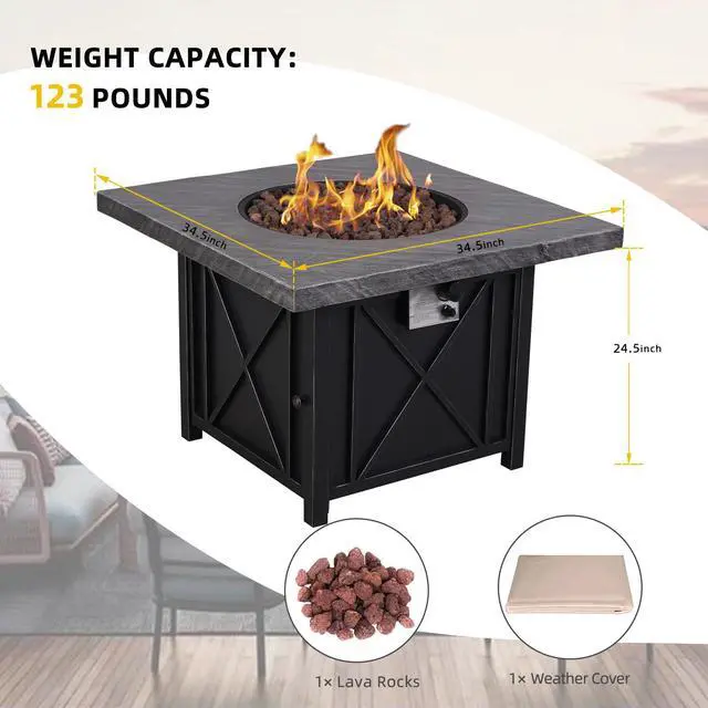 Alt view image 6 of 6 - Terrafab Top + Metal Base Firepit Internal Gas Tank Square 50000 BTU , Black KD