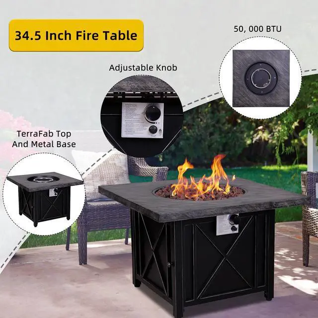 Alt view image 5 of 6 - Terrafab Top + Metal Base Firepit Internal Gas Tank Square 50000 BTU , Black KD