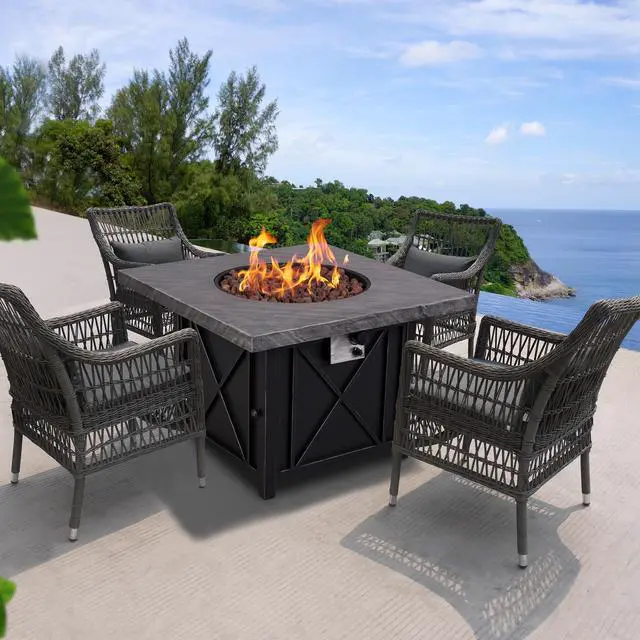 Alt view image 4 of 6 - Terrafab Top + Metal Base Firepit Internal Gas Tank Square 50000 BTU , Black KD