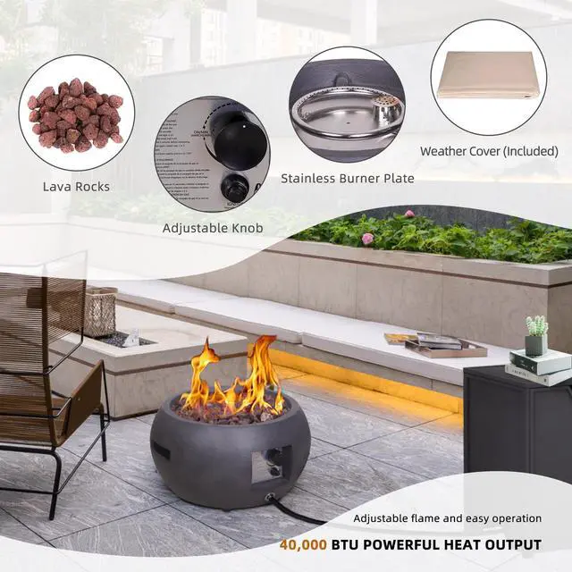 Alt view image 5 of 7 - Mini 22" Dark Grey Round 40,000 BTU Propane Gas Fire Pit